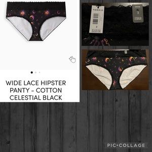 NWT Torrid Black & Lavender Purple Celestial Hipster Wide Lace & Cotton Panty